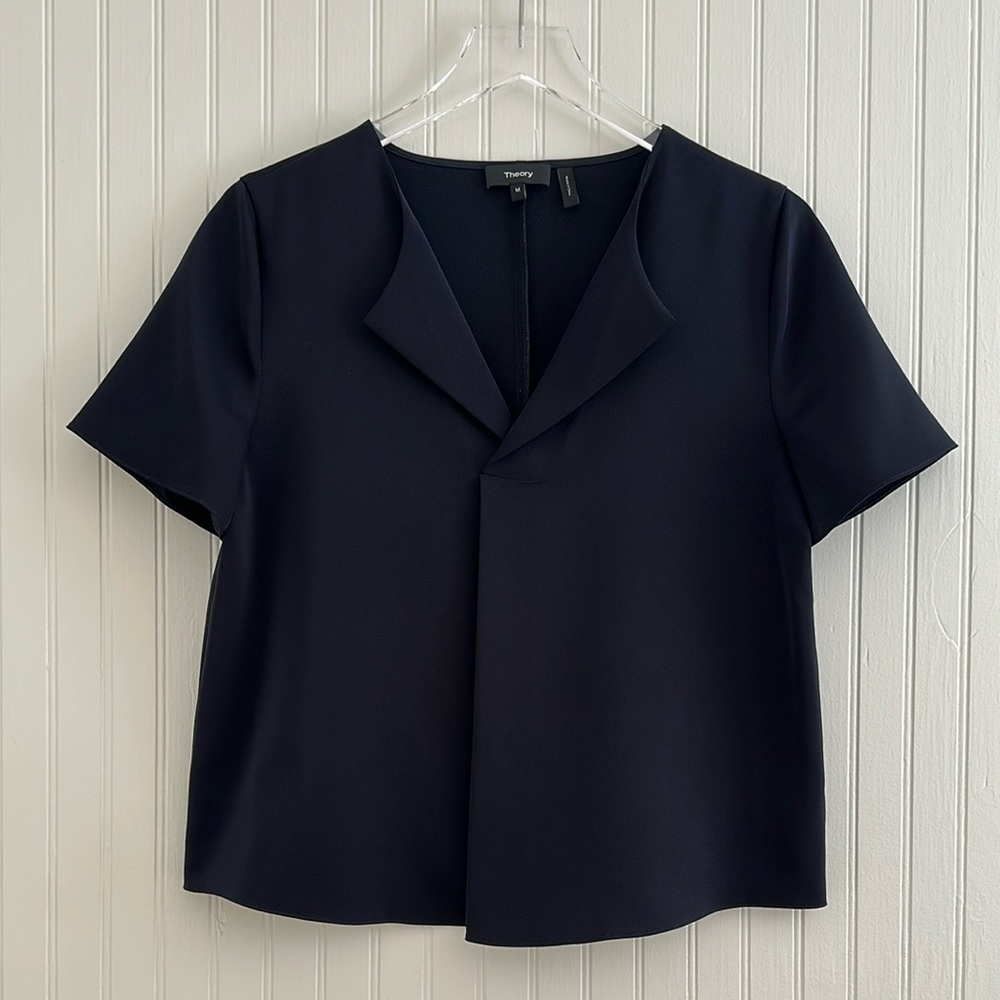 Theory A-line Front Pleat Top Navy